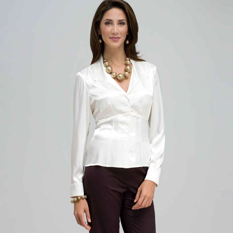 Long Sleeve Seamed Button Front Shirt, Ivory, large image number 0